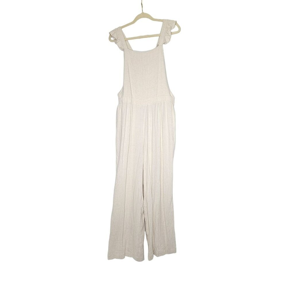 Hem & Thread NWT Beige Linen Viscose Jumpsuit With Ruffled Adjustable Straps L